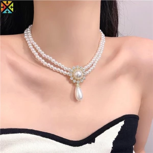 Vòng cổ Hai Lớp Đính Ngọc Trai Phong Cách Hoàng Cung Cổ Điển Thanh Lịch Dành Cho Nữ