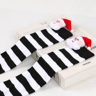 DE Hoạt Hình Ông Già Noel Giáng Sinh Vớ Cho Trẻ Em 6-10Y Tất Trên Đầu Gối Cho Bé Gái Unisex Mùa Đông Tất Sọc