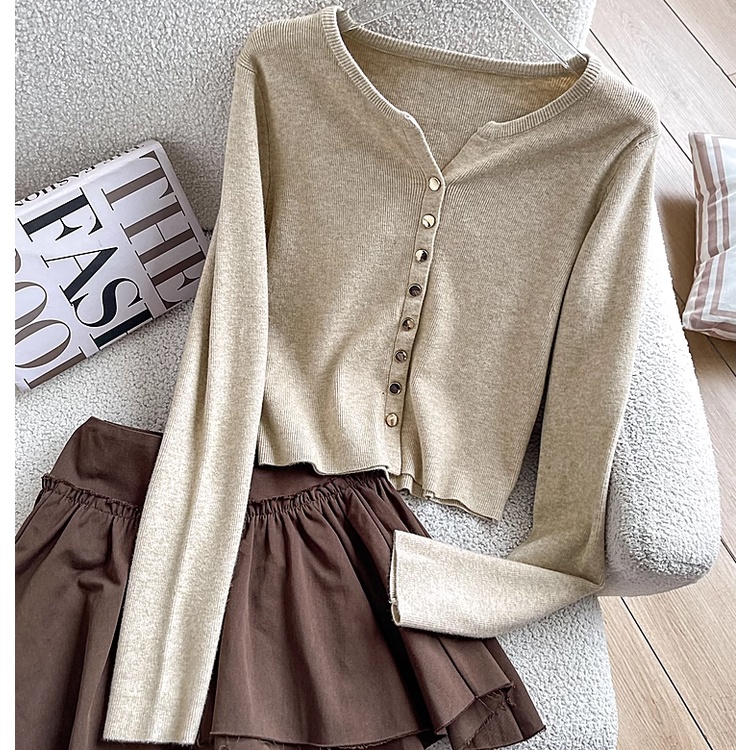 H Áo Khoác cardigan Dệt Kim Tay Dài Cổ Chữ v Thời Trang Thu Đông Cho Nữ