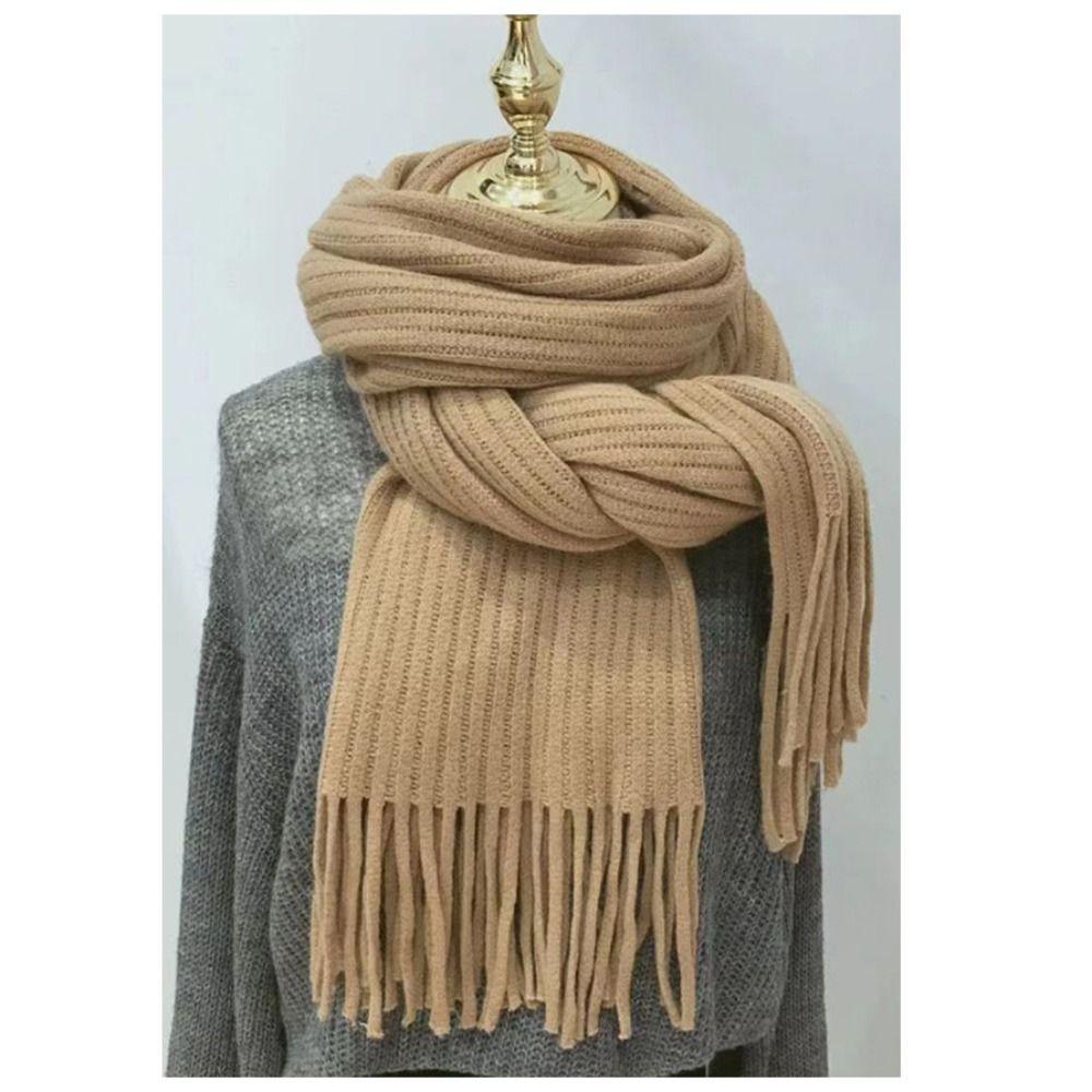 TRACEILLOIAN Khăn choàng Cashmere mùa đông, Khăn quàng cổ màu trơn dài tua rua ấm áp, Khăn quàng cổ dệt kim dày thanh lịch thời trang nữ