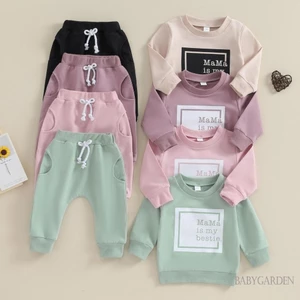 Bộ 2 Món Áo Sweater Tay Dài In Chữ + Quần Dây Rút Thời Trang Cho Bé Từ 3 Tháng - 3 Tuổi