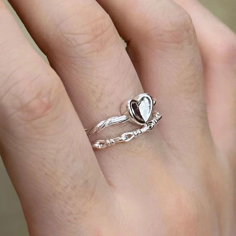 Thời Trang Trái Tim Bạc Nhẫn Nữ Người Yêu Xoắn Nhẫn Tình Yêu Đơn Giản Mở Có Thể Điều Chỉnh Quà Tặng