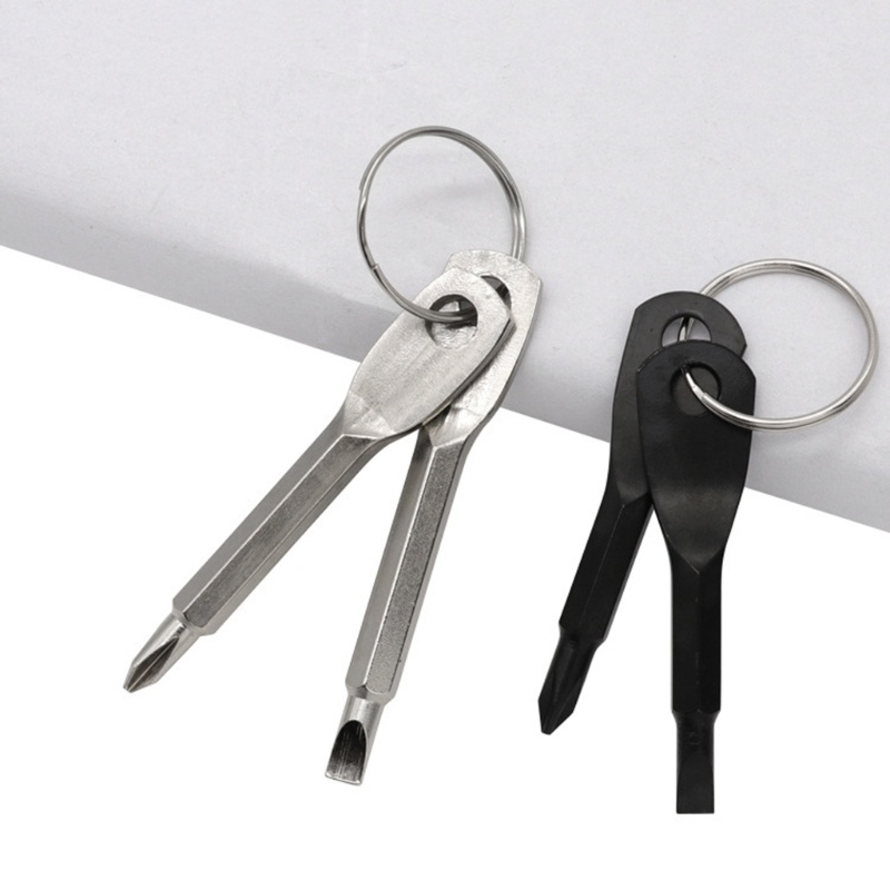 MOON Bộ tuốc nơ vít bỏ túi Mini Móc khóa Bộ dụng cụ ngoài trời Thép đen Bạc Flathead và Tua vít chéo 2 trong 1