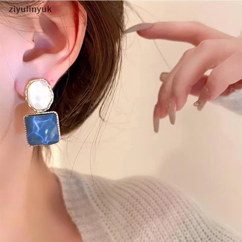 Bông Tai Dáng Dài Hình Học Bằng Resin Phong Cách Retro Thanh Lịch Thời Trang Cho Nữ