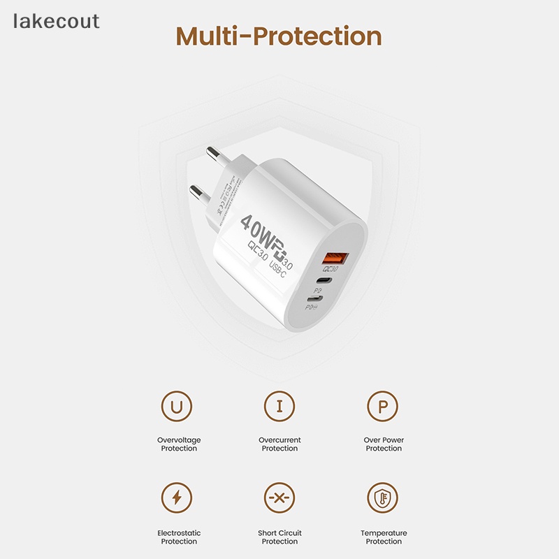 Lat USB C Sạc 40W Sạc 3 Cổng Loại C Sạc Điện Thoại Di Động PD Bộ Chuyển Đổi Nguồn Cho QC3.0 linh cẩu