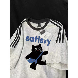 HIIXIIVI Mới 100% Cotton Unisex Áo Thun Nữ Tay Ngắn Nam Nữ Baggy Cổ Tròn Rời In Độc Đáo Cặp Đôi Tee