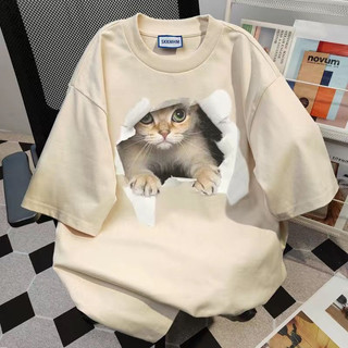 HIIXIIVI Áo thun unisex cotton tay ngắn cổ tròn, form rộng, in độc đáo, phù hợp nam nữ và cặp đôi