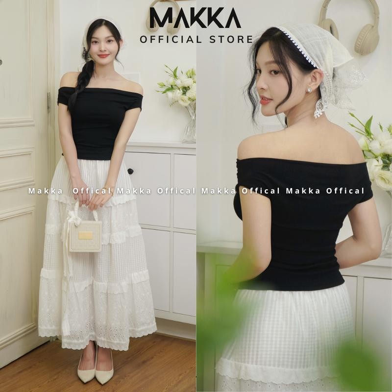 Áo thiết kế nữ MAKKA áo trễ vai co giãn ôm body tôn dáng phong cách tiểu thư thanh lịch 3008 Top Women