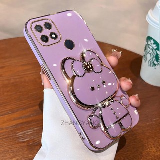 ốp lưng oppo a15 a15s Ốp Điện Thoại TPU Silicon Mềm Mạ Điện Gắn Gương Trang Điểm Hình Thỏ 3D Cho oppo a15 a15s