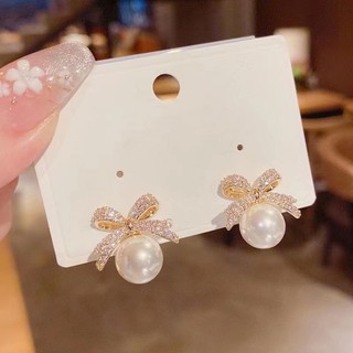Bông Tai Đính Nơ Và Ngọc Trai Lấp Lánh Phong Cách Hàn Quốc Mới Chất Lượng Cao