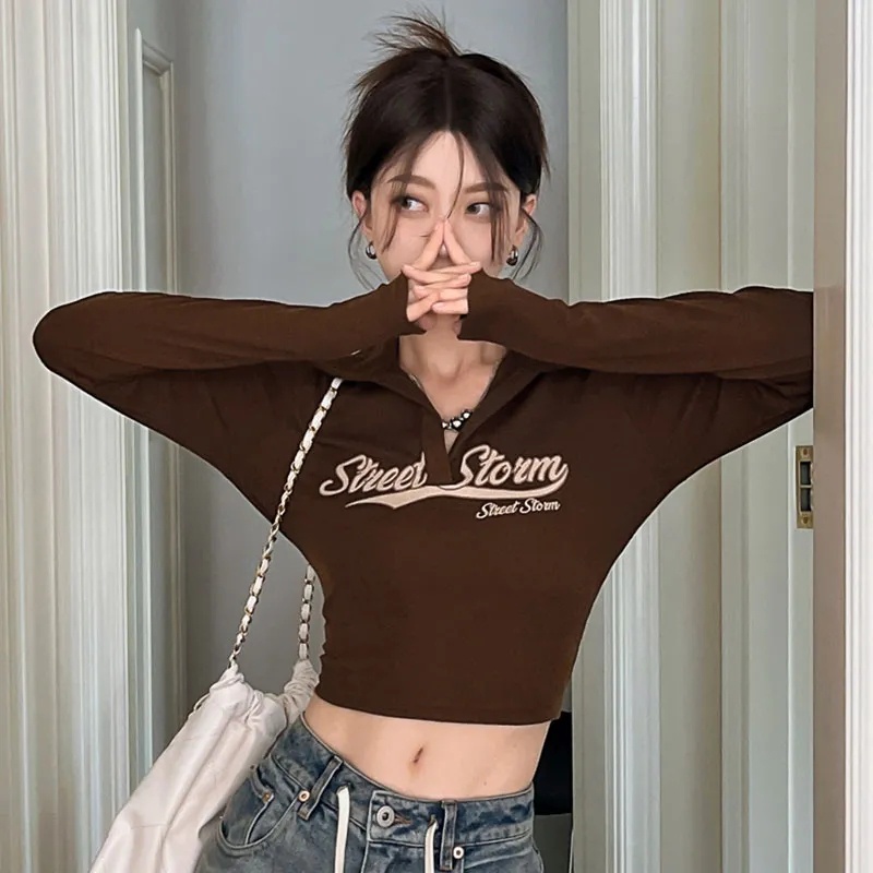 Áo Thun phông croptop Mới Áo Thun Lửng Tay Dài Thời Trang Quyến Rũ Cho Nữ áo dài tay sơ mi áo baby tee