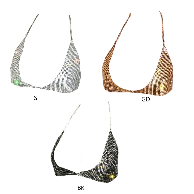 KIN Kim Cương Giả Lưới Áo Lót Dây Xích Lấp Lánh Bikini Cơ Thể Trang Sức Bãi Biển Hộp Đêm Camisole