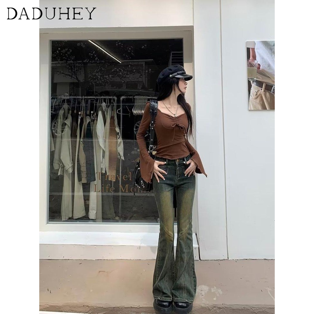 Ảnh Quần jeans DADUHEY lưng cao ống loe phong cách đường phố Mỹ cao cấp cỡ lớn 3