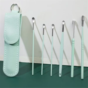 Set 6 dụng cụ lấy ráy tai bằng thép không gỉ bền bỉ có túi da đựng tiện lợi GIOVA