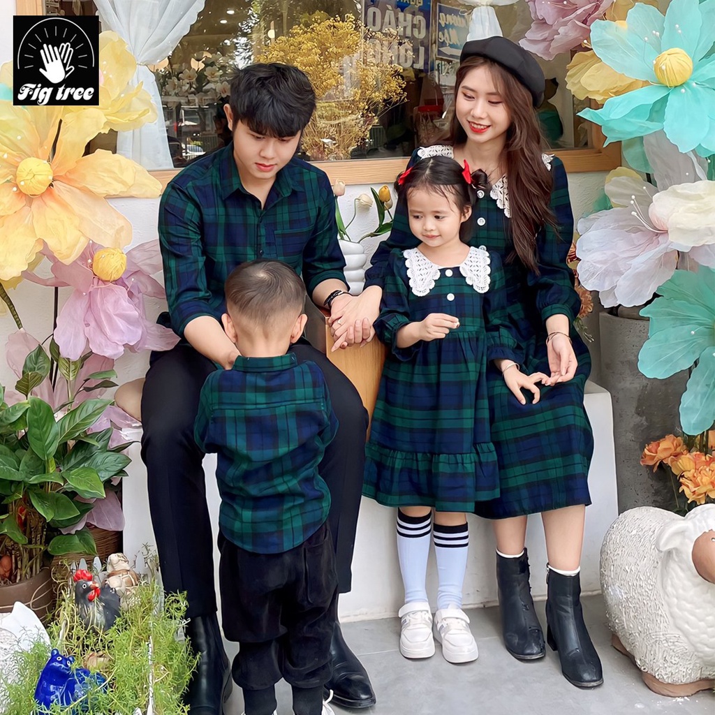 Set Đồng Phục Gia Đình Fig Tree Sọc Caro Xanh Noel Siêu Đẹp ( MS : 186)