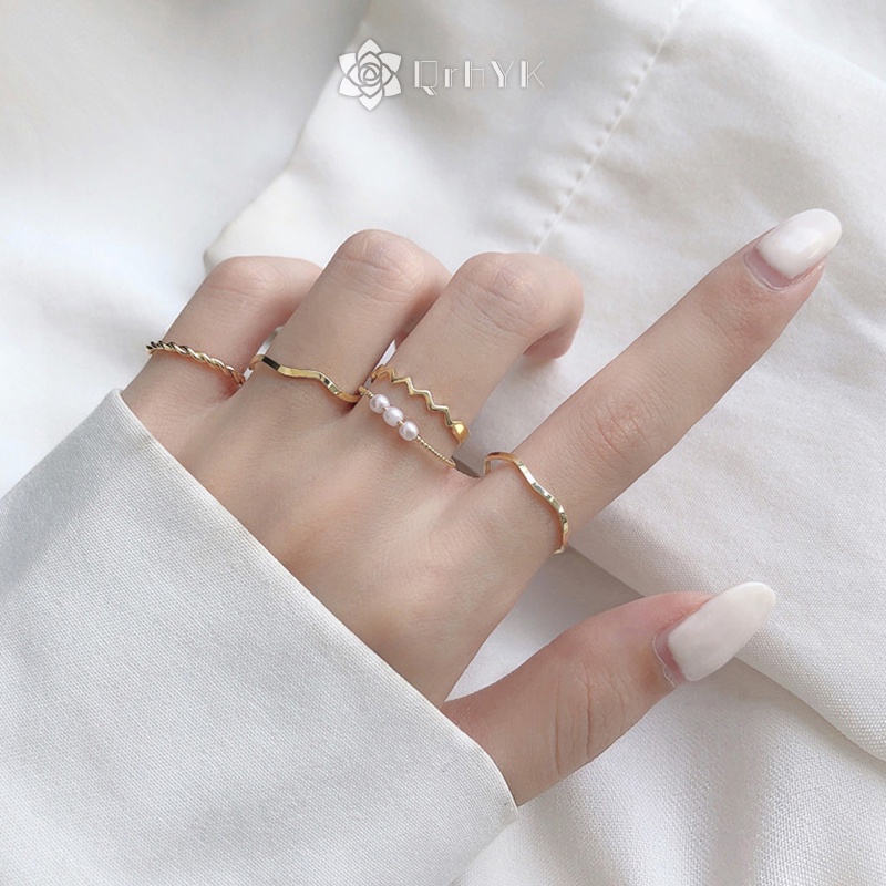 Qr set 5 Nhẫn Ngọc Trai Đơn Giản Thời Trang Cho Nữ Mới