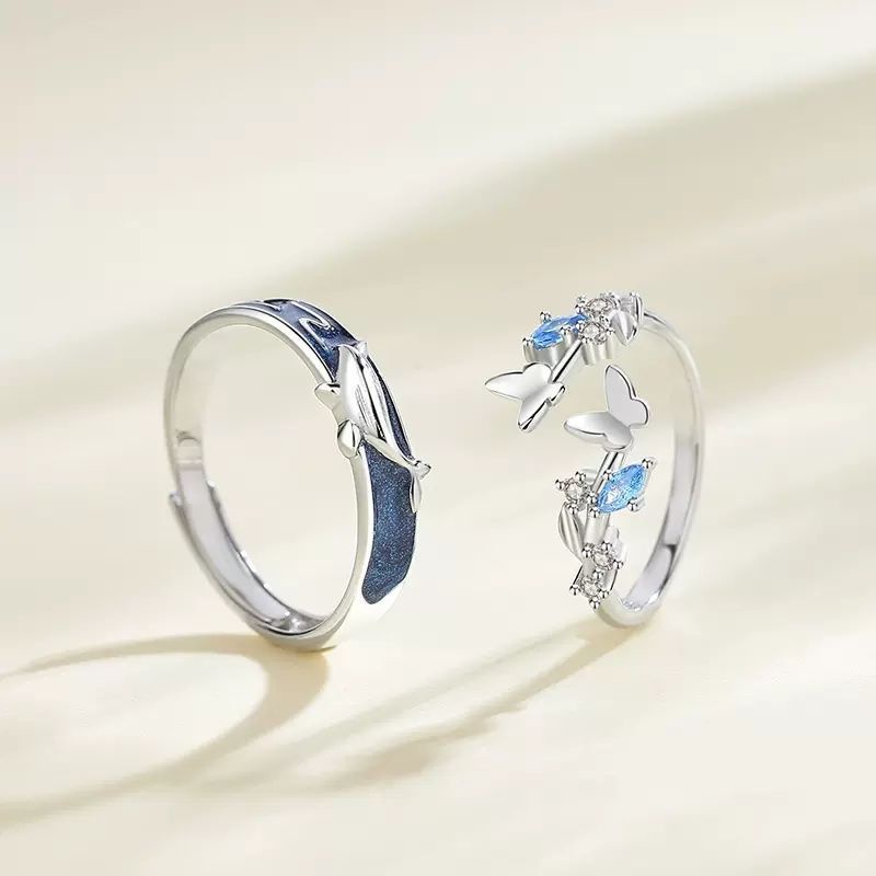 Nhẫn Đôi Mạ Bạc 925 Hình Cá Voi / Bướm Độc Đáo Thời Trang Có Thể Điều Chỉnh Cho Cặp Đôi
