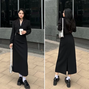 Chân Váy A Dài Nữ dáng váy bút chì Phom Chuẩn Tôn Dáng Lưng Cao Dễ Mix Đồ Phong Cách Dài váy ~85cm