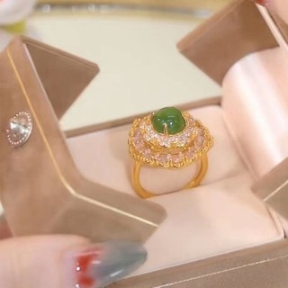 Mới Nhẫn Hở Đính Ngọc Bích Giả Màu Xanh Lá Cổ Điển Thời Trang Có Thể Xoay Được