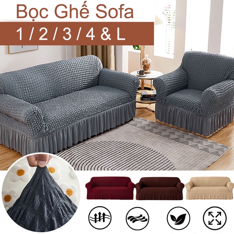 Bọc Ghế Sofa,1 / 2 / 3 / 4 Chỗ Ngồi,Vệ Đệm Ghế Sofa Vải Thun Mại Co Giãn, Màu Trơn Sang Trọng Tự Bọc Tại Nhà Sofa Decor