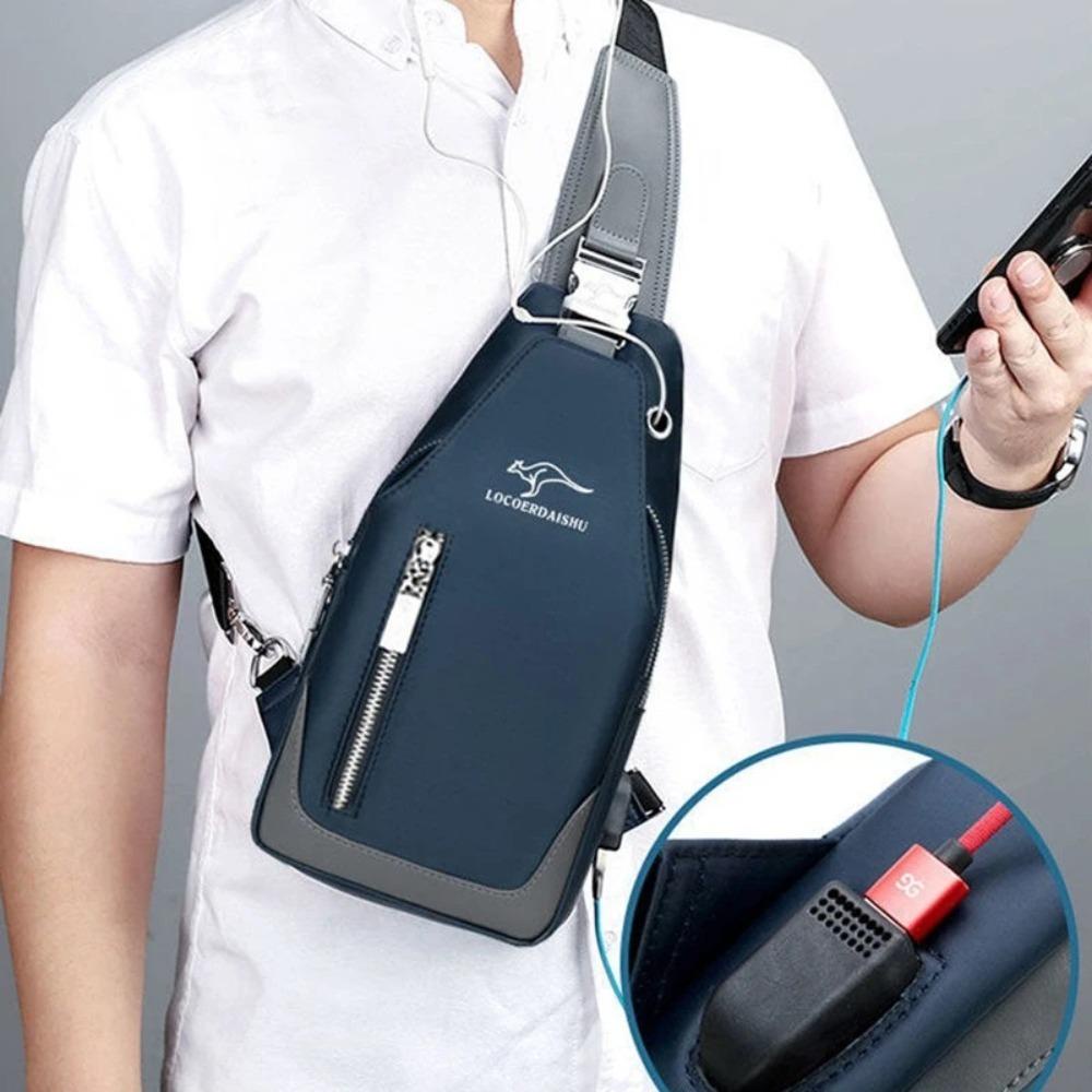 HOBBYIN Túi xách nam HOBBYIN, Túi đeo vai hợp thời trang sạc USB chống bụi bẩn, Túi xách Satchel nhỏ có thể giặt được thực tế