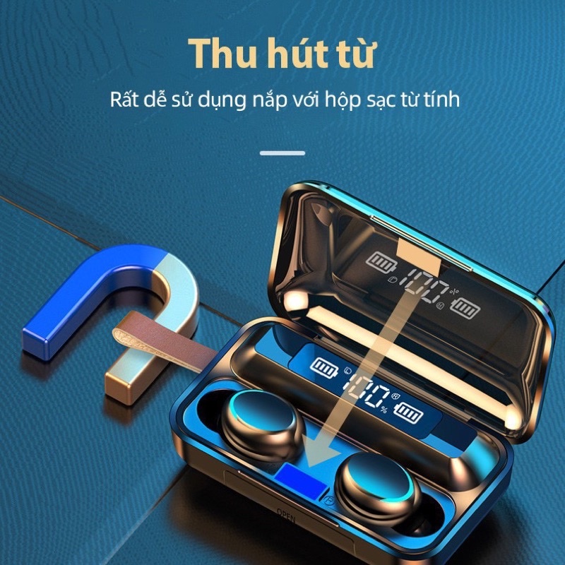 Tai nghe bluetooth TWS F9 pro 2200mah phiên bản không dây cảm ứng chạm ,công nghệ chống nước IPX
