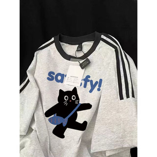 HIIXIIVI Mới 100% Cotton Unisex Áo Thun Nữ Tay Ngắn Nam Nữ Baggy Cổ Tròn Rời In Độc Đáo Cặp Đôi Tee