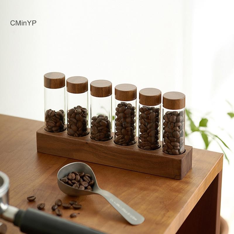 Cminyp Cà Phê Đậu Hộp Bảo Quản Ống Thủy Tinh Với Dụng Cụ Gỗ Ống Đóng Chai Bảo Quản Ngũ Cốc Bằng Gỗ Kín Hộp Barista Dụng Cụ Tặng Vinh Quang