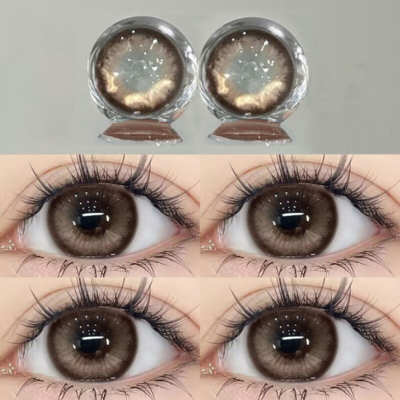 Set 2 Kính Áp Tròng Màu Đen contact lenses 0 ~ -8.00 black len 14.2mm lens cận lens nâu bean black 44