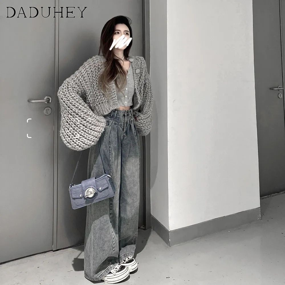 Ảnh Quần jean DADUHEY ống rộng phong cách đường phố Mỹ cổ điển thời trang 2023 cao cấp plus size 2