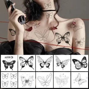 Set 10 Hình Xăm Dán Tạm Thời Hình Bướm Đen Chống Nước Dùng Một Lần