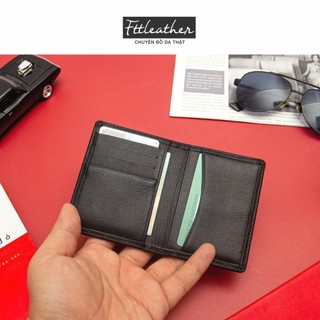 Ví da, bóp da nam nữ mini đựng thẻ card da bò cao cấp dáng đứng gập đôi nhỏ gọn nhiều ngăn Ftt Leather