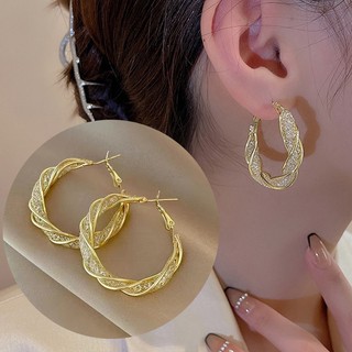 Bông Tai Hình Chữ c Đính Pha Lê Sang Trọng Phong Cách Hàn Quốc