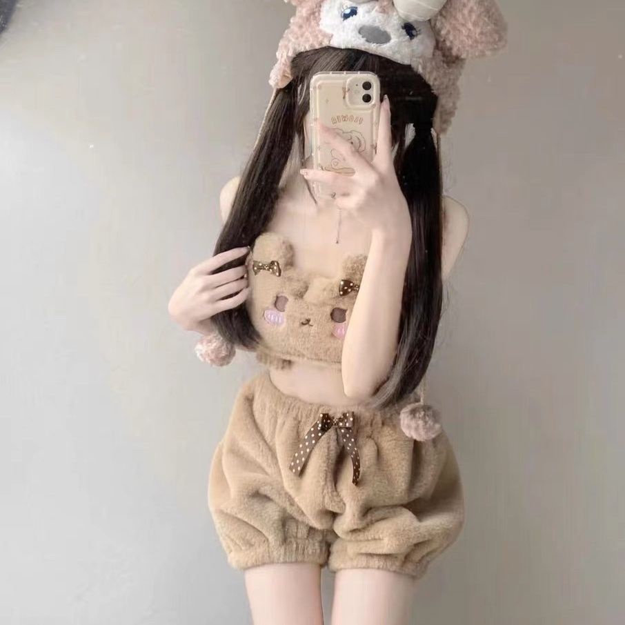 Baby bear set Đồ Ngủ Gồm Áo Ống Và Quần Short Nhồi Bông Mềm Mại Màu Trơn Hình Gấu cinnamoroll Nhật Bản Đáng Yêu Cho Bé Gái