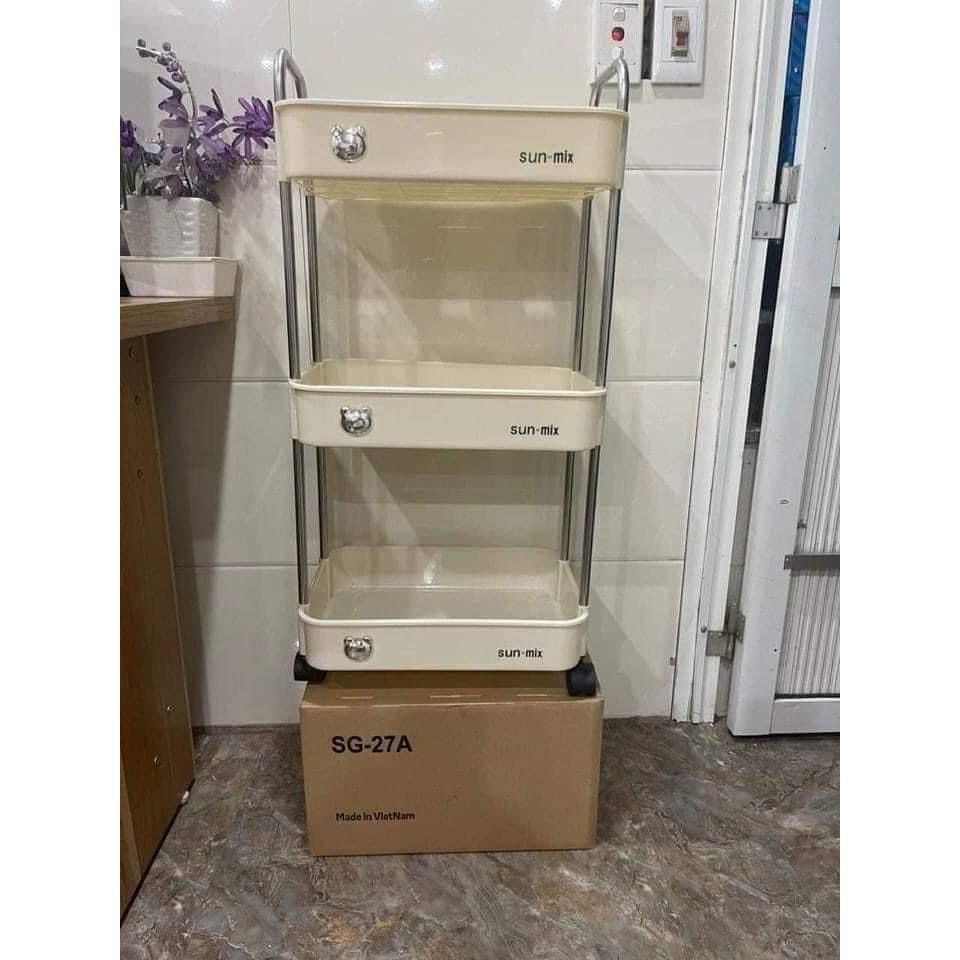 Kệ Gấu Sunmix 3 Tầng Đựng Đồ Đa Năng - Kệ Để Đồ Khay Nhựa Cao Cấp Khung Inox,Có Bánh Xe Và Tay Cầm