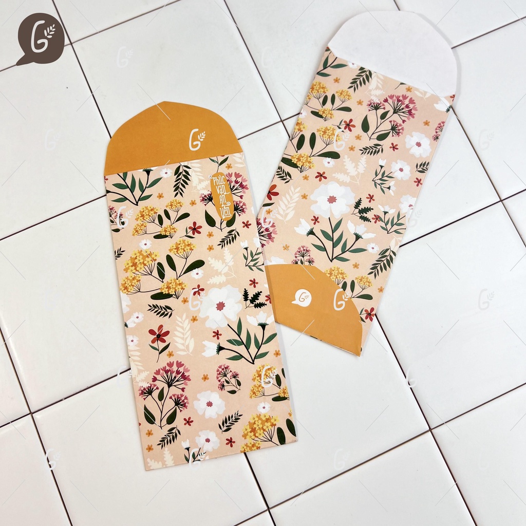 SET GX004 - Bao lì xì cao cấp của Gác Xép họa tiết hoa văn chất liệu Kraft nhật nhập khẩu Tết 2025