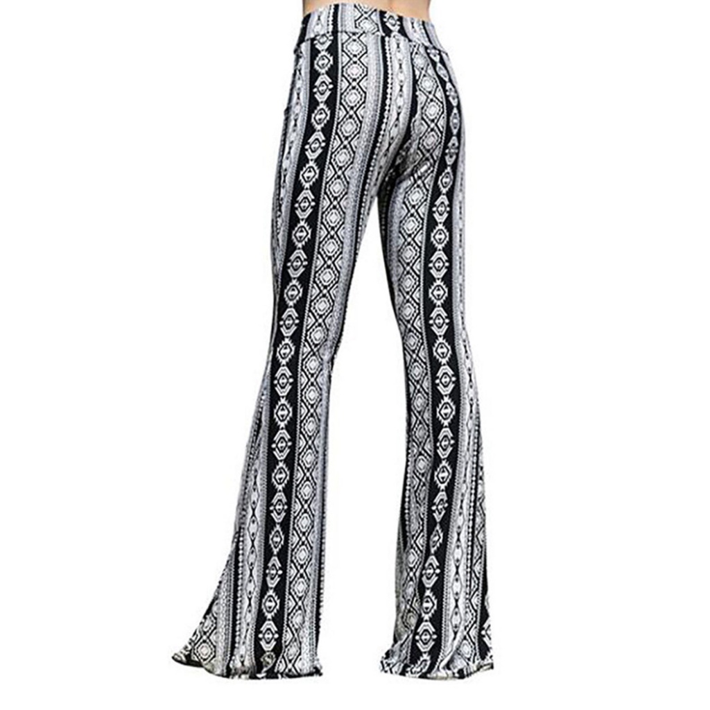 Fairystore| Mềm Quần Dài Lưng Cao Co Giãn Ống Loe In Họa Tiết Da Báo Phong Cách vintage Thập Niên 70