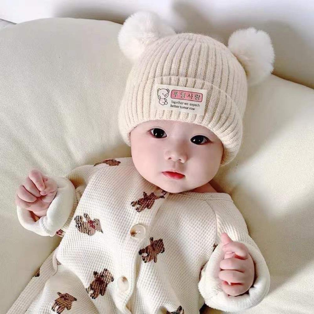 Mũ Mùa Đông TPKSF98, Bóng Sang Trọng 0-3 Tuổi Mũ Dệt Kim Cho Bé, Chất Lượng Cao Mềm Màu Trơn Trẻ Em Mũ Ấm Áp Bé Trai Bé Gái