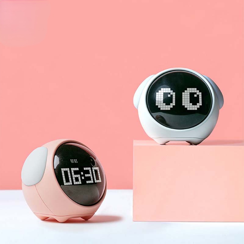 Mijia Biểu Hiện Dễ Thương Pixel Đồng Hồ Báo Thức Đa Chức Năng Đèn Led Kỹ Thuật Số Điều Khiển Bằng Giọng Nói Nhiệt Kế Đầu Giường Đồng Hồ Nhà