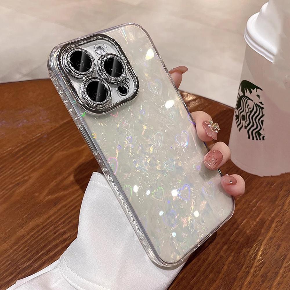 Ốp điện thoại iPhone mạ hoa văn trái tim tình yêu cho iPhone 17ProMax 16ProMax 15Pro 14 13 12 11 Vỏ Acrylic chống sốc toàn diện