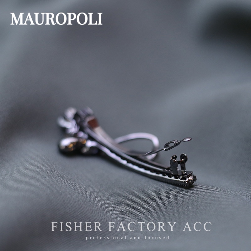 Mauropoli [Hàng có sẵn] Kẹp lò xo nơ kim cương giả màu đen Yao OL Đầu lưng cao cấp Kẹp tóc nửa mảnh Kẹp bên hông
