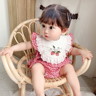 Bộ Áo Liền Quần In Họa Tiết Dâu Tây / Kẻ Sọc Thời Trang Xinh Xắn Cho Bé Gái