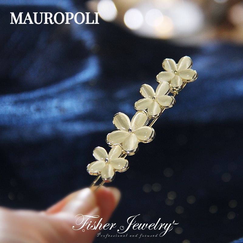 Mauropoli [Sẵn Sàng] Kẹp Tóc Hợp Kim Phong Cách Mới Đầu Lưng Nổ Tóc Opal Kẹp Hoa Nhỏ Nữ