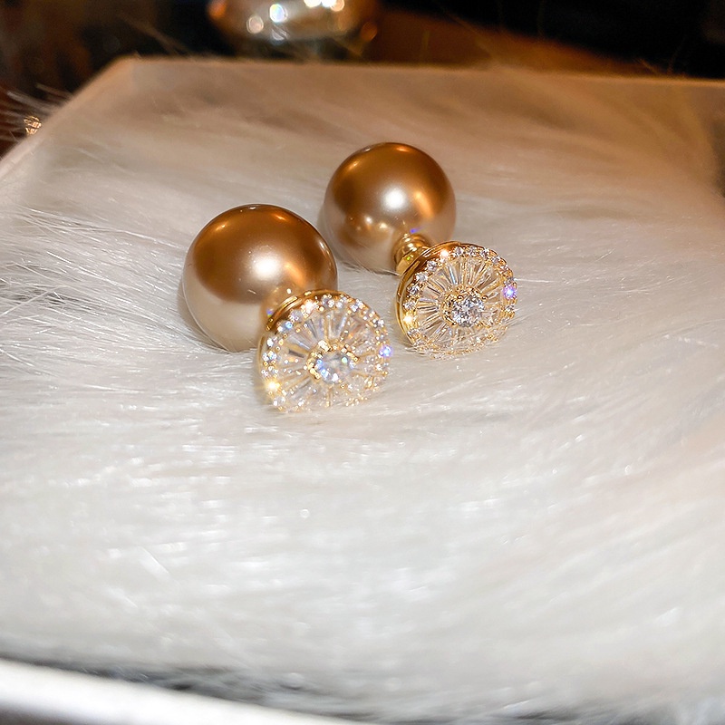 Bông tai phong cách Pháp 14K mạ vàng, bạc 925, zircon và ngọc trai - Sản phẩm cao cấp dành cho nữ