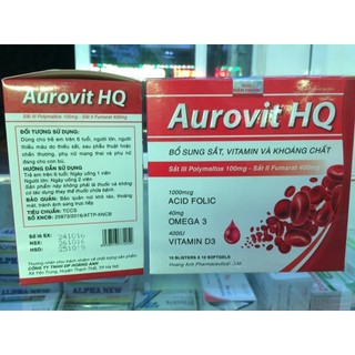 Viên Uống Aurovit HQ Giúp Bổ Sung Sắt, Khoáng Chất Và Vitamin, Hỗ Trợ Tăng Hấp Thu Sắt, Tái Tạo Hồng Cầu - Hộp 100 viên