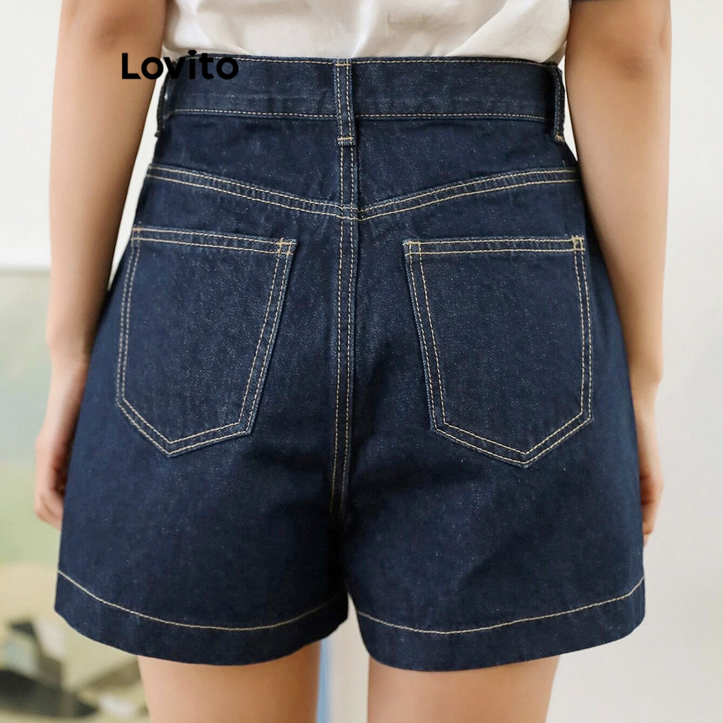 Ảnh Quần short Lovito vải denim màu trơn phong cách thường ngày cho nữ L95ED915 1
