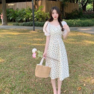 Đầm Tay Ngắn Cổ Vuông In Họa Tiết Hoa Thời Trang Mùa Hè Xinh Xắn Cho Nữ