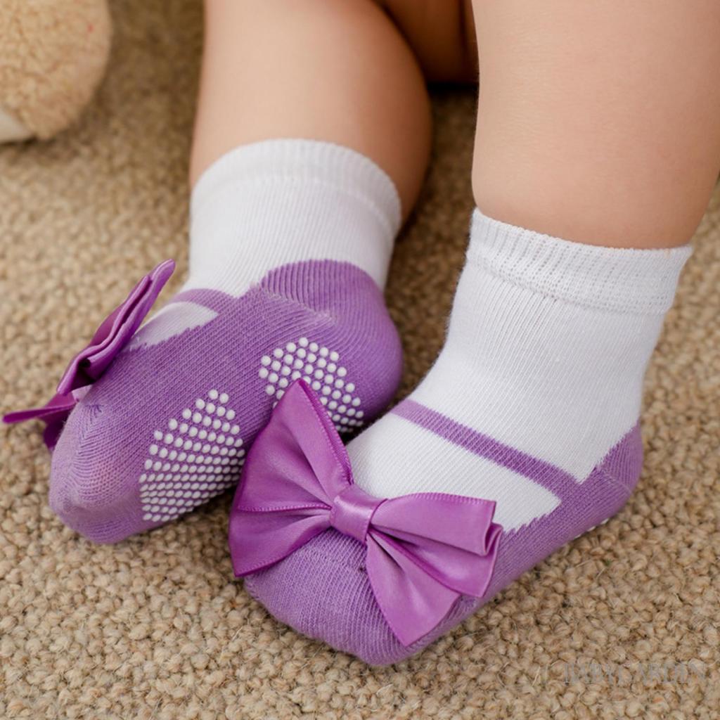 Vớ Mềm Chống Trượt Đính Nơ Xinh Xắn Cho Bé Gái 0-2 Tuổi