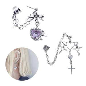 YOI Punk Trái Tim Tua Rua Bông Tai Nữ Gothic Hip Hop Trang Sức One Piece Xương Tai Kẹp