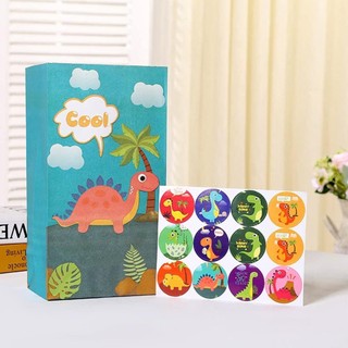 Risedot 12 Món Gói Quà, Dino Roar Có Miếng Dán Túi Giấy Quà Tặng, Túi Xách Khủng Long Hoạt Hình Có Thể Tái Chế Lưu Trữ Kẹo Bánh Quy Bao Bì Túi Trang Trí Tiệc